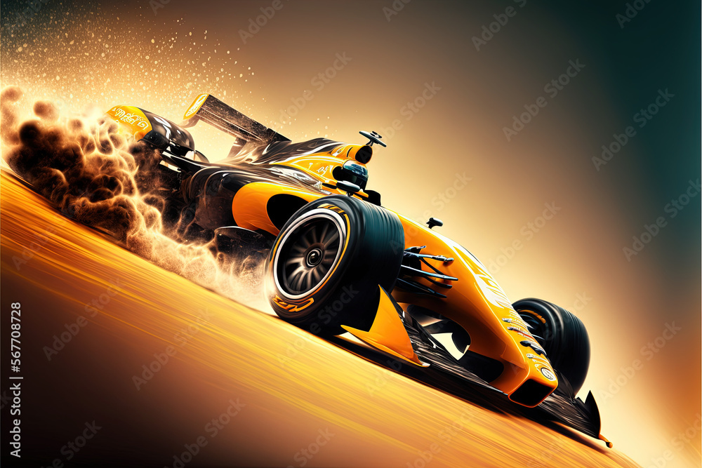 Foto de A sports racing car is driving at a high speed on a corner ...