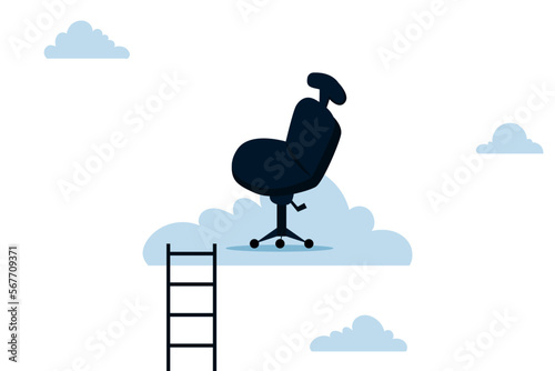 Ladder of success concept, cloud management office chair with ladder for talent and employees to climb.