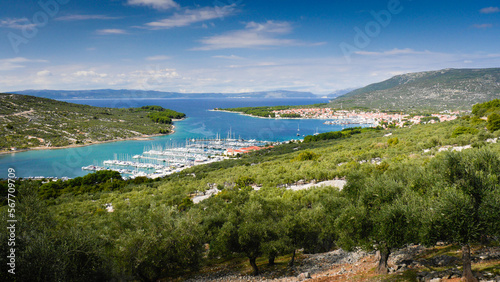 View over bay and city of Cres with Kvarner Gulf Bay on sunny day   island of Cres, Croatia © Heide