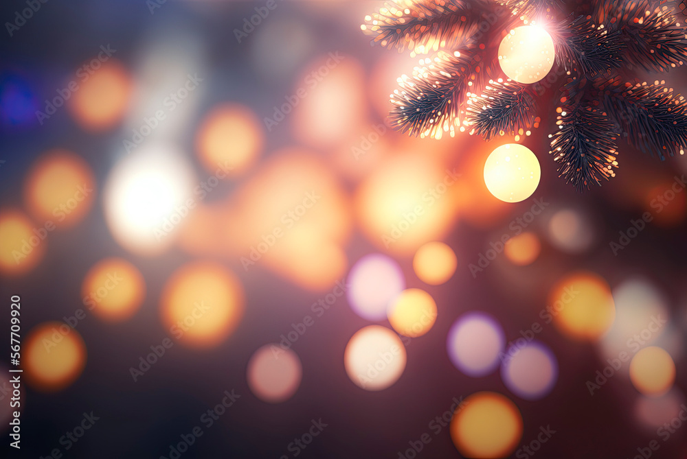 Festive winter christmas festive background with christmas tree christmas ornaments and background with blurred bokeh. Generative AI Festive winter christmas festive background with christmas tree christmas ornaments and background with blurred bokeh. Generative AI