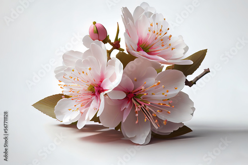 Very Wonderful Cherry blossom in the white background. Generative Ai