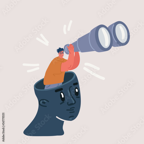Vector illustration of Business man Vision. looking for new opportunities add knowledge or the strategy of a business or organization. Man with binoculars business goal search.