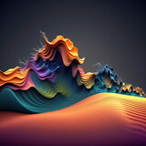 Wave background with overlapping line and 3 color shape -3D rendering 