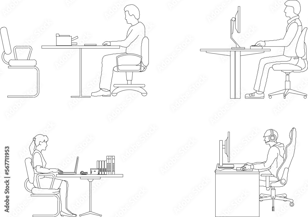 Sketch vector illustration of people working in office
