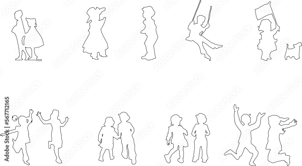 Vector sketch of a silhouette of a little boy playing