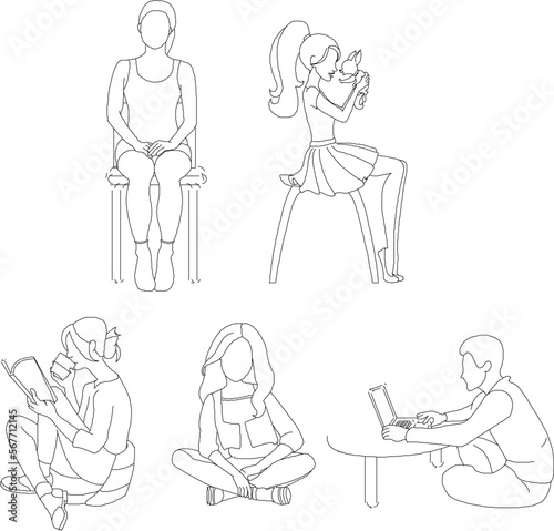 Vector sketch illustration of people sitting relaxing at home