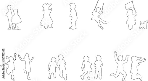 Vector sketch of a silhouette of a little boy playing