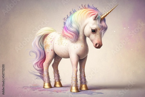 cute rainbow baby pegasus unicorn ,with a flower crown and Rainbow colors Hair, kids' pastel color fantasy magic ,Generative ai 