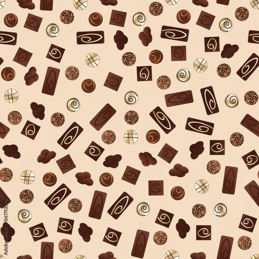 Seamless illustrated pattern with chocolate candy