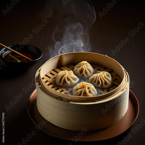 Oriental cuisine small steamed meatfilled buns photo