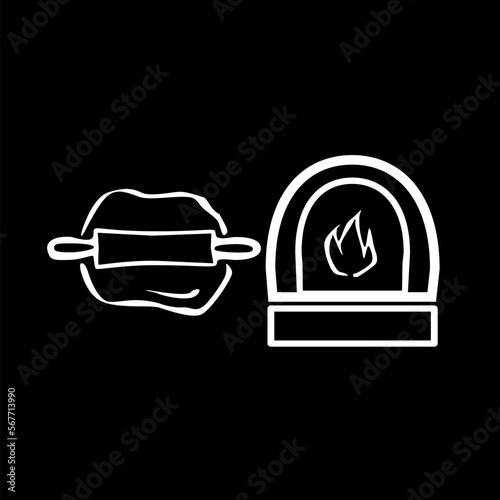 Kichen utencils and cutlery frame icon isolated on black background.  