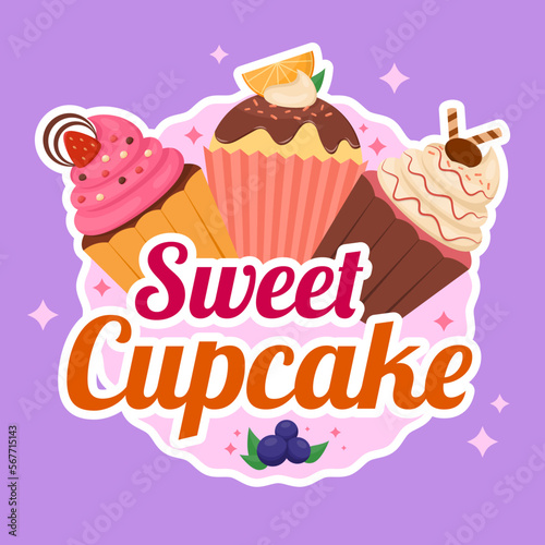 Hand drawn sweet cupcake sticker various flavors vector stock