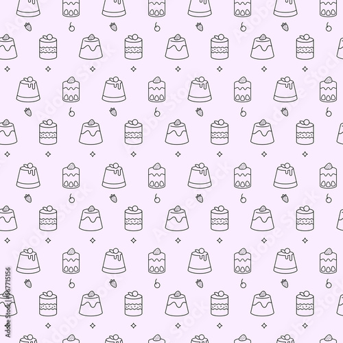 Flat design of cakes outline icon seamless pattern background vector stock