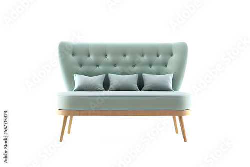 Modern style armless sofa on isolated white background, interior design concept, Generative AI