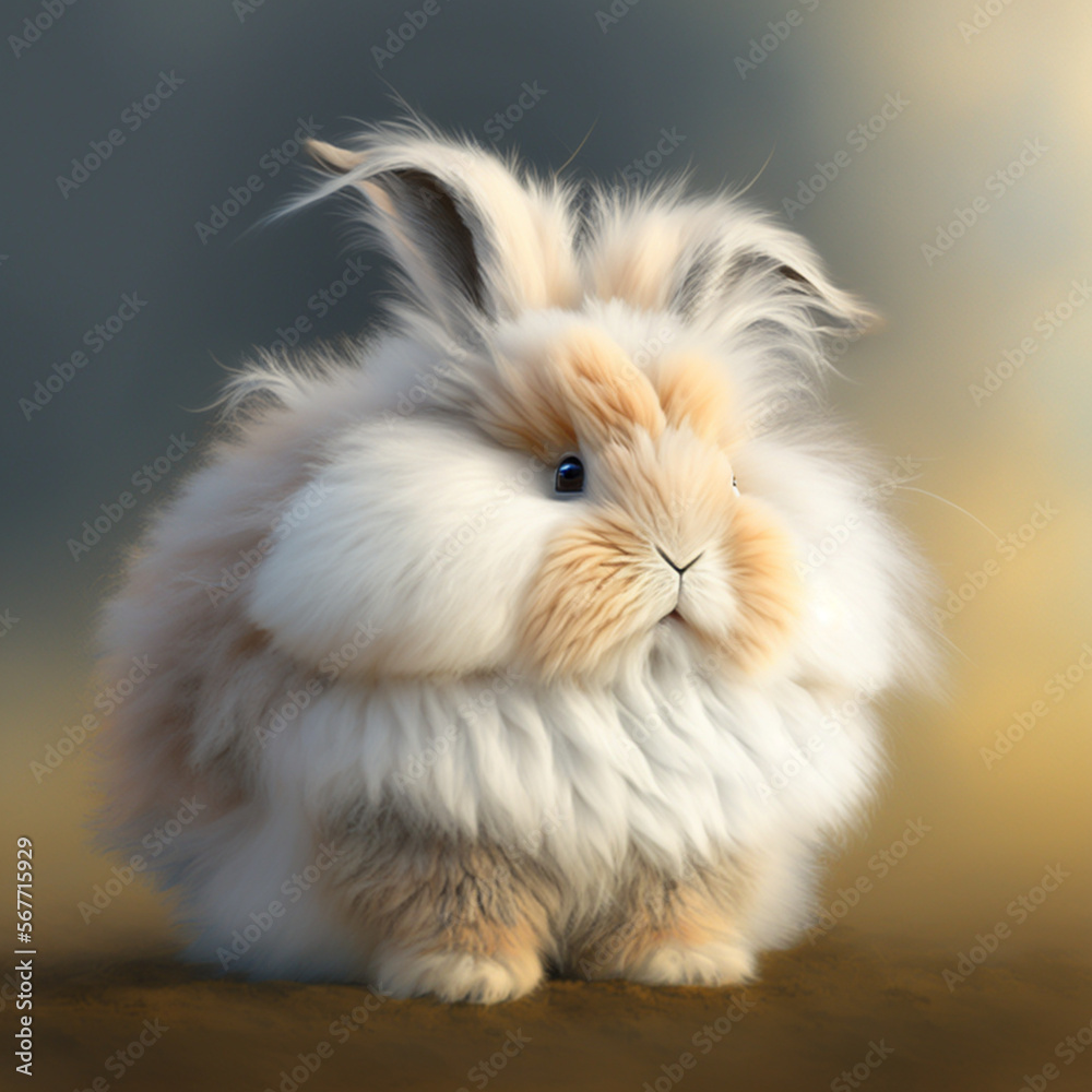 White and brown furry rabbit - Generative AI White and brown furry rabbit - Generative AI