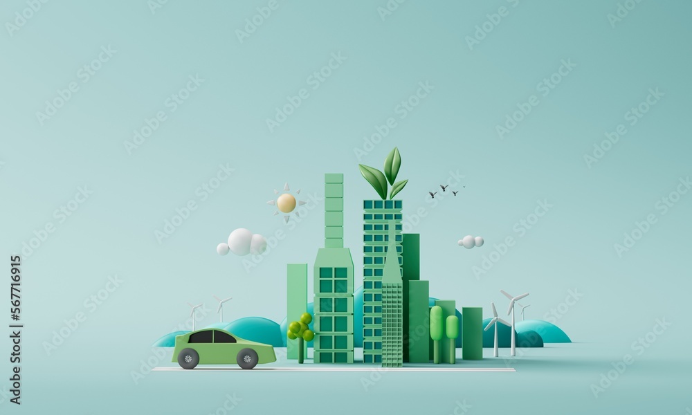 Obraz premium green city backgreen city background 3d illustration.ground