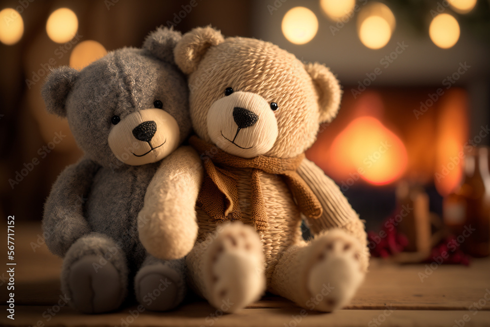 A cute teddy couple celebrating valentine's day with a cozy background A cute teddy couple celebrating valentine's day with a cozy background