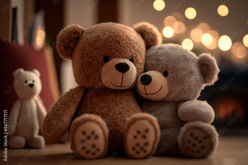 A cute teddy couple celebrating valentine's day with a cozy background A cute teddy couple celebrating valentine's day with a cozy background