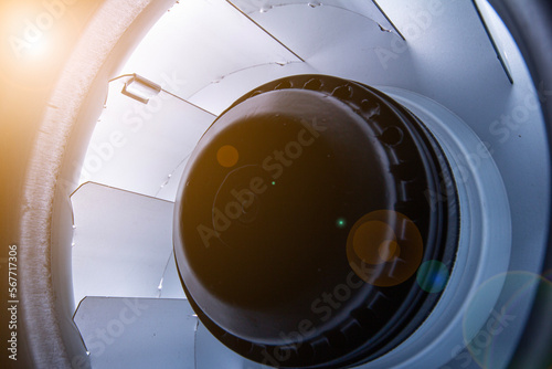 exhaust fan impeller opens up, front and back background blurred with bokeh effect