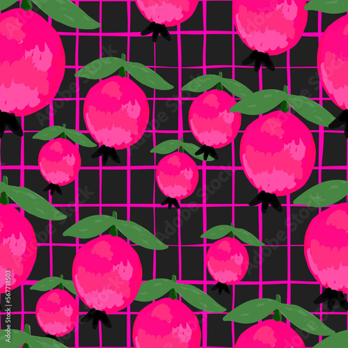 Hand drawn pomegranate fruit seamless pattern. Botanical fruits wallpaper.