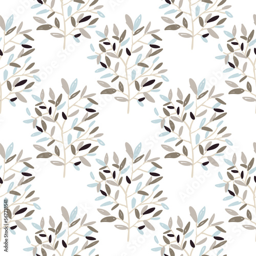 Fototapeta Naklejka Na Ścianę i Meble -  Decorative forest twig endless wallpaper. Hand drawn branches with leaves seamless pattern.