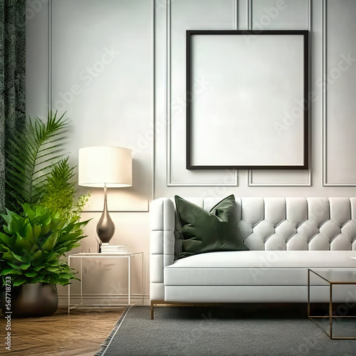 Fototapeta Naklejka Na Ścianę i Meble -  Frame mockup in modern home interior background, 3d render. Mockup wall. Generative AI