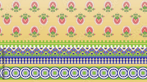 textile flower border pattern on muster background