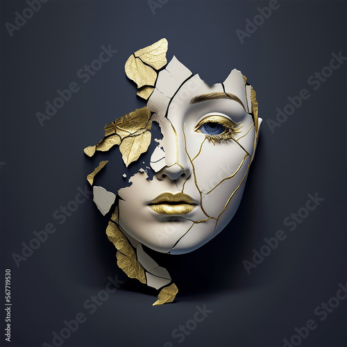 White broken mask, AI generated © galyna_p