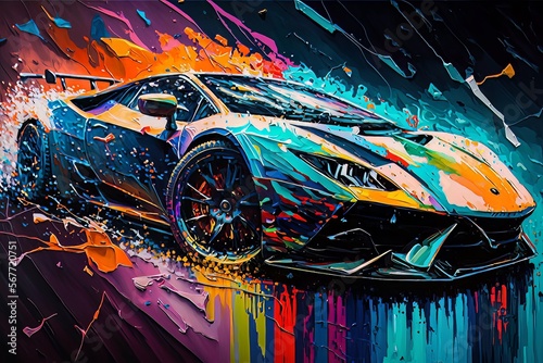 Sport car splash art colorfull generative ai photo