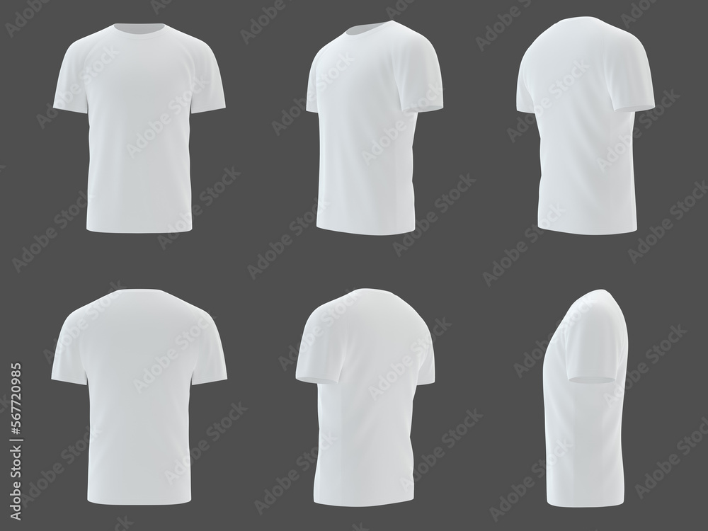 Male white blank set t-shirt template, natural shape on invisible mannequin, for your design print mockup. - obrazy, fototapety, plakaty 