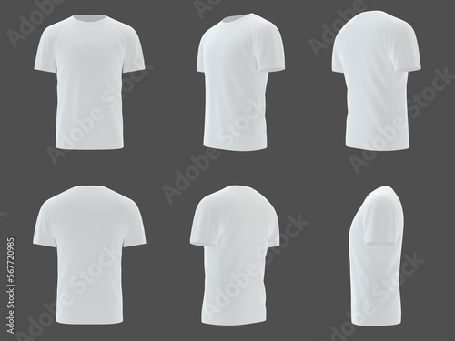 Male white blank set t-shirt template, natural shape on invisible mannequin, for your design print mockup.