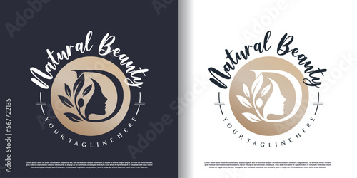 letter logo d with nature beauty concept design premium vector