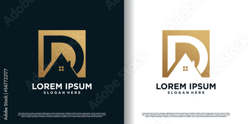 letter logo d with building building concept premium vector