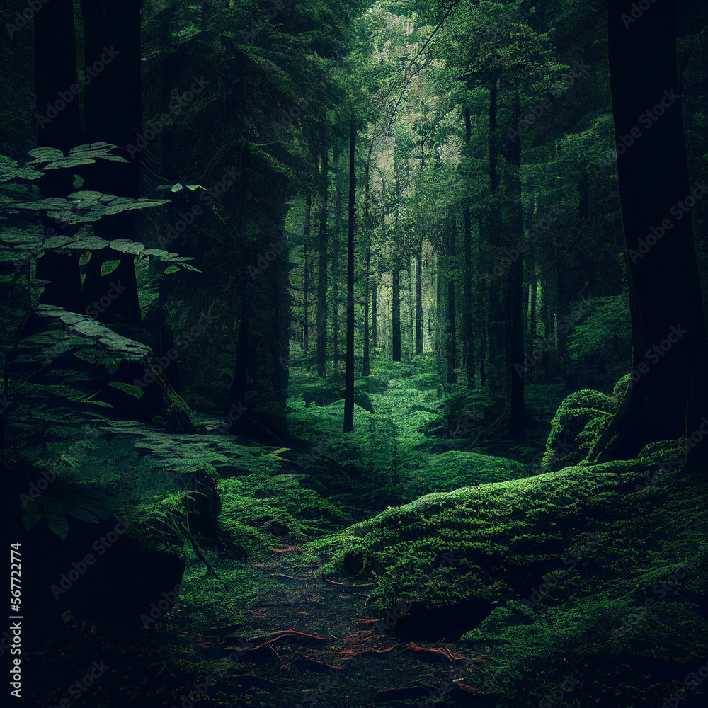 wilderness filled with green moss,Generative AI technology, wilderness filled with green moss,Generative AI technology,