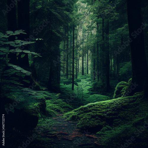 wilderness filled with green moss,Generative AI technology,