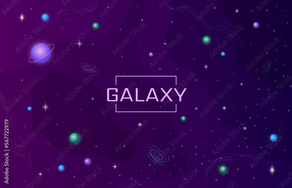 Space universe. Stars and planets in galaxy. Purple and blue sky. Modern presentation for astrology. Astronomy science. Interstellar exploration background. Vector utter illustration Space universe. Stars and planets in galaxy. Purple and blue sky. Modern presentation for astrology. Astronomy science. Interstellar exploration background. Vector utter illustration
