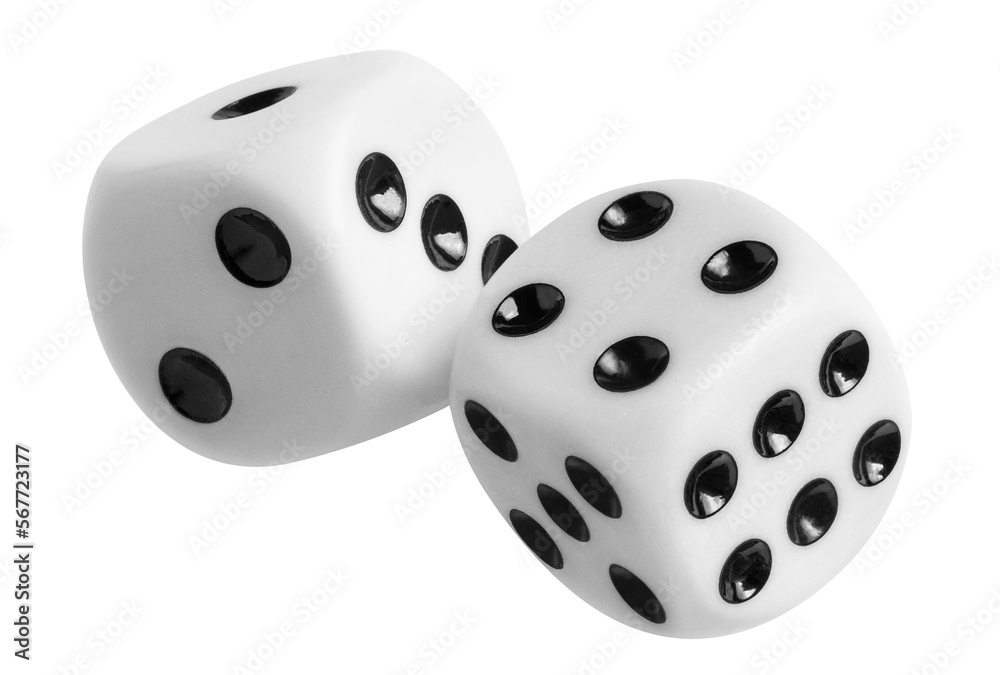 Two dices with black dots cut out - obrazy, fototapety, plakaty 