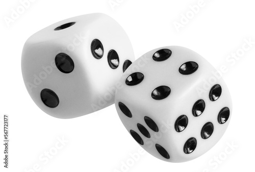 Two dices with black dots cut out photo