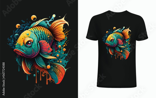 Colourful, abstract graffiti-style illustration of a fish. Original vector illustration for print design