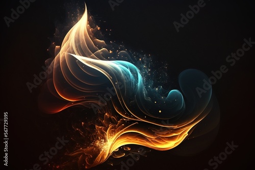 Black background with wavy curly gradients light abstract 