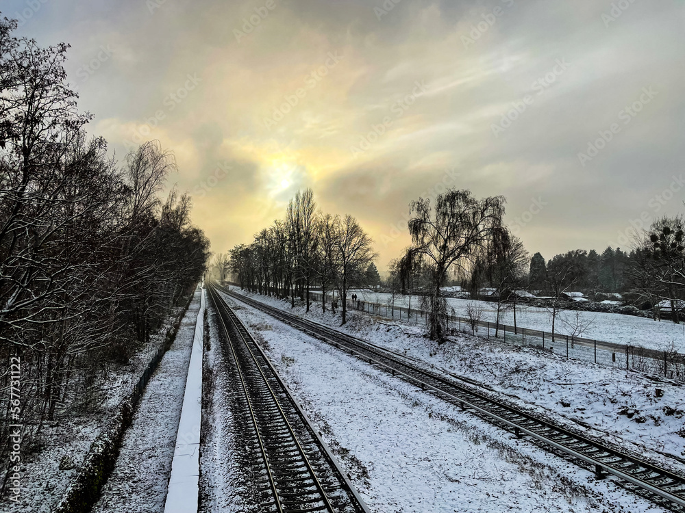 Fototapeta premium railway in the snow, Berlin, Schöneberg
