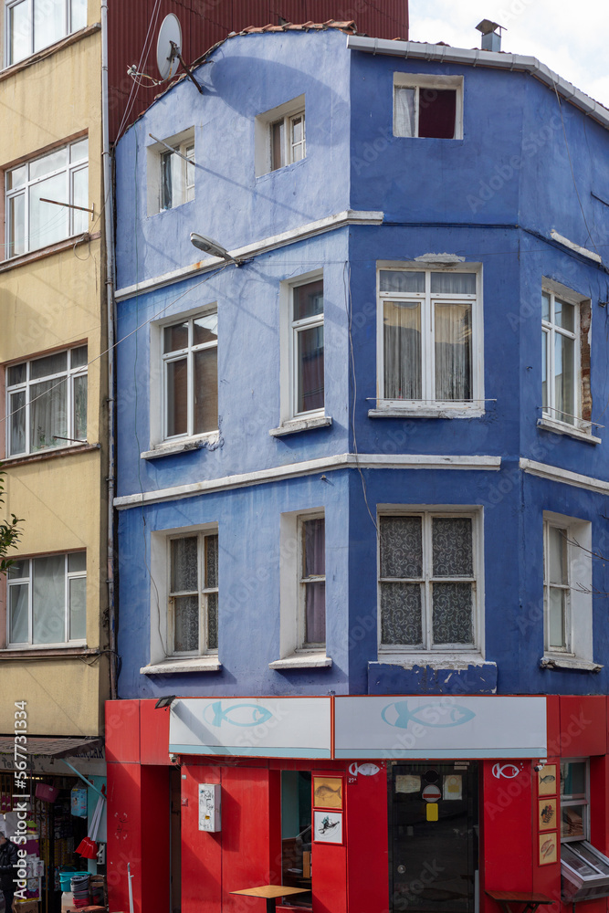 Obraz premium Blue and the red old house in Istanbul.