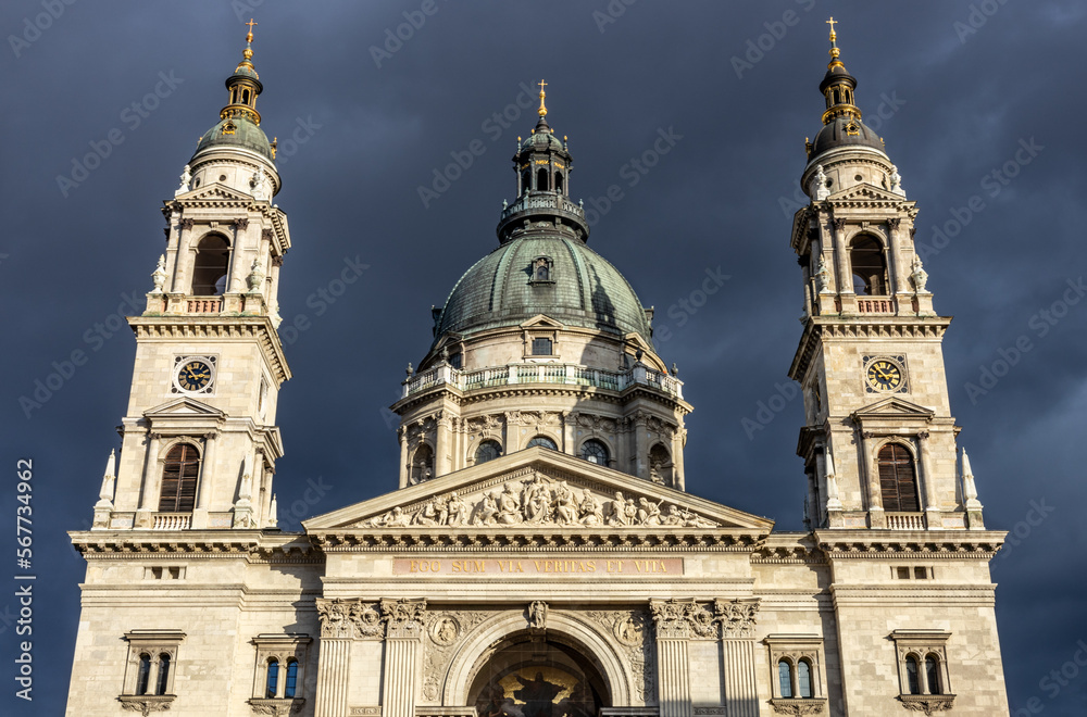 St. Stephen's Basilica facade at cloudy day
