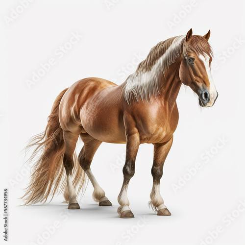 stehendes braunes Pferd auf wei  em Hintergrund isoliert  erstellt durch KI-Tool 