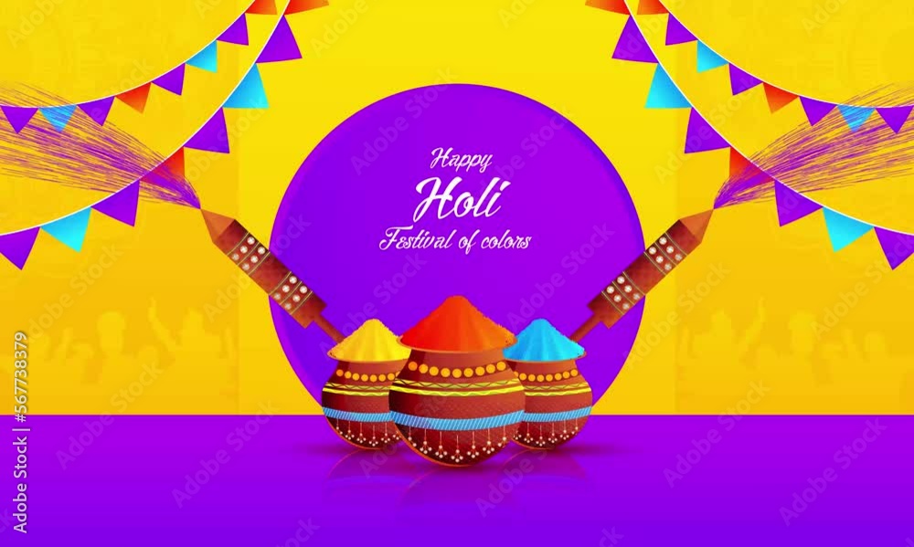 Happy Holi festival of colors traditional motion graphic animated template. 4K video.