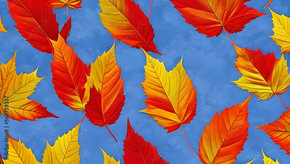 autumn leaves on blue autumn leaves on blue