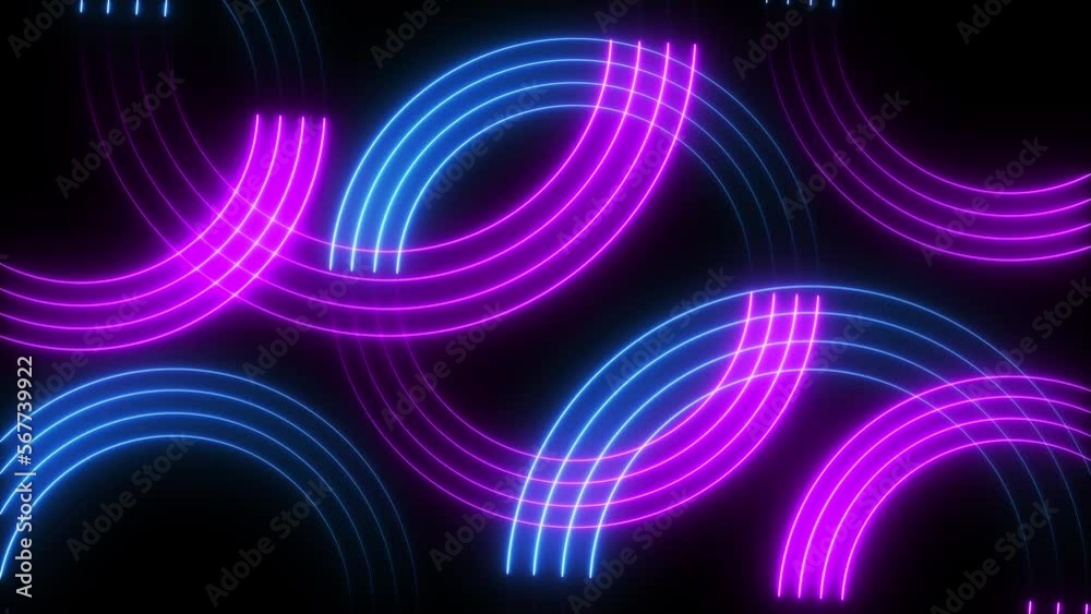 Glowing neon blue pink laser lines circles on black background. Seamless loop Glowing neon blue pink laser lines circles on black background. Seamless loop