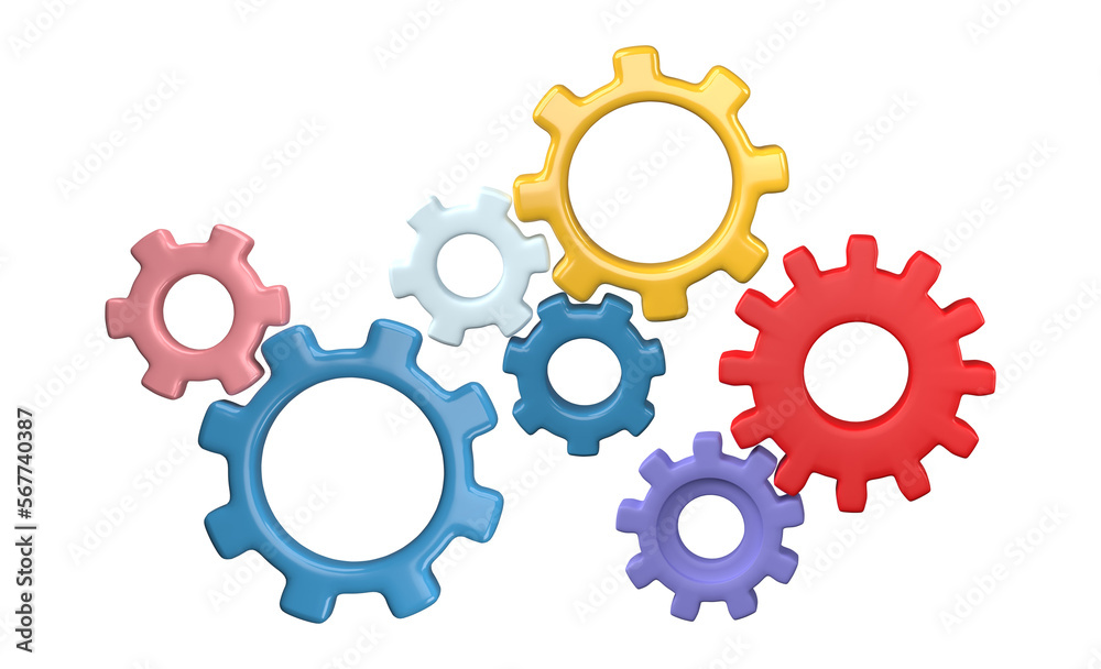 Set of gear icon 3D render, png file format.