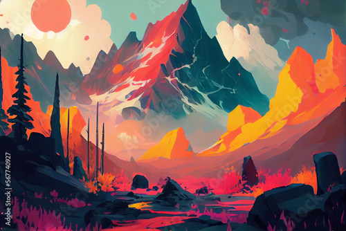 water color painting of alien landscape