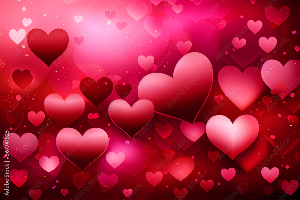valentine background with hearts - abstract panorama background with pink hearts